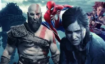 Dynamic image featuring iconic video game characters, including Kratos and Spider-Man, set against a dramatic fantasy background.